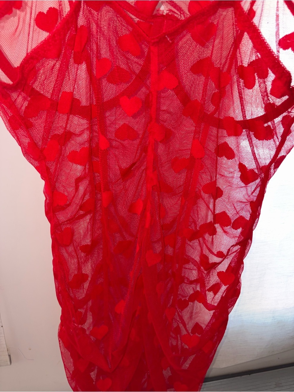 Heart Mesh Frill Trim Underwire Lingerie Mini Dress Red Large - Picture 8 of 9